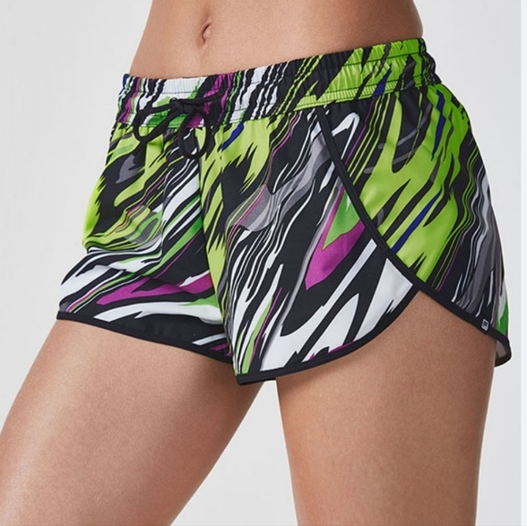 Fabletics Carrie Carnival Print Athletic Running Gym Workout Shorts Womens Sz M - Picture 1 of 16